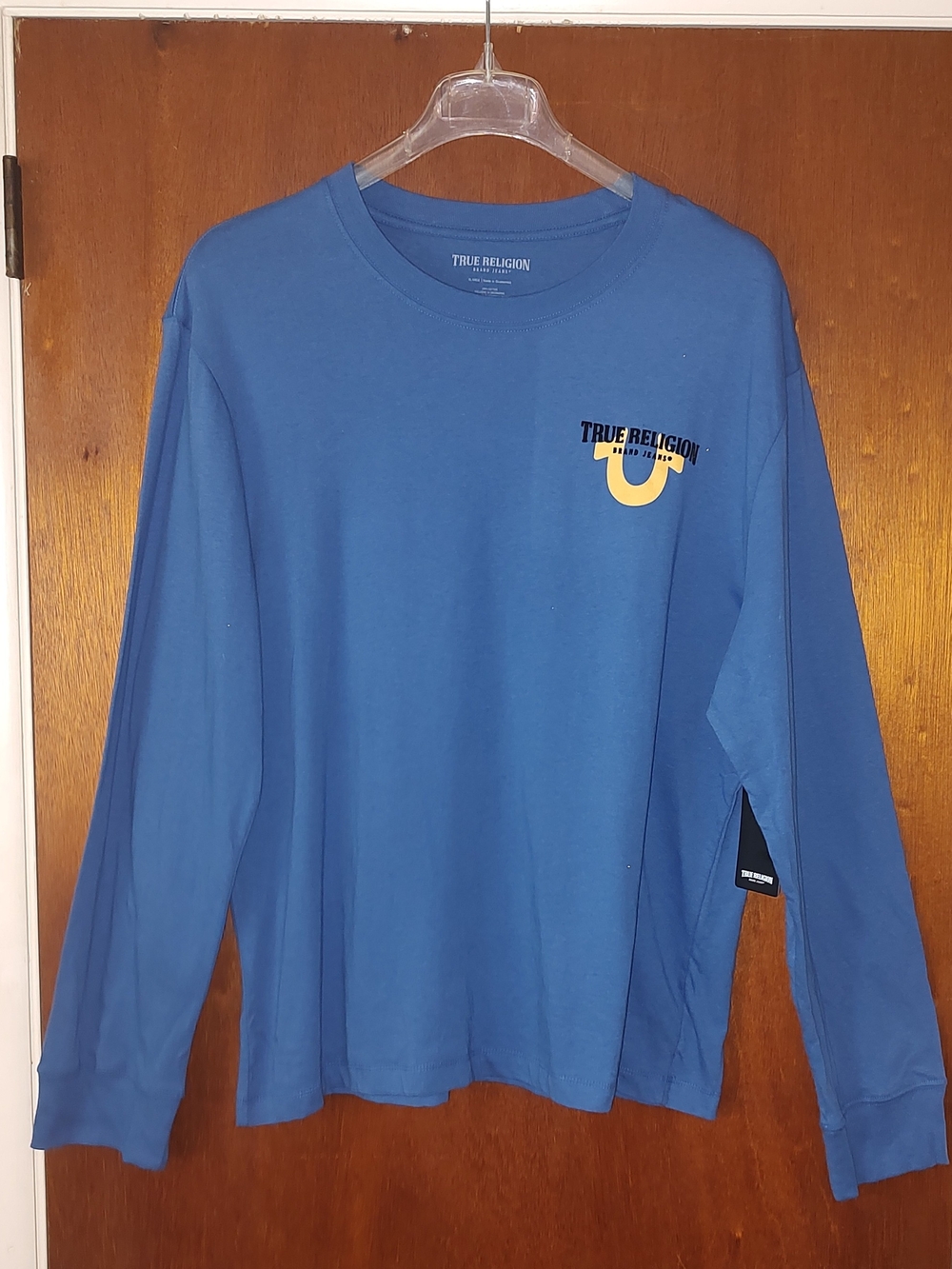 True Religion Blue Graphic Design Long Sleeve Crewneck T-shirt Men's Size XL NEW